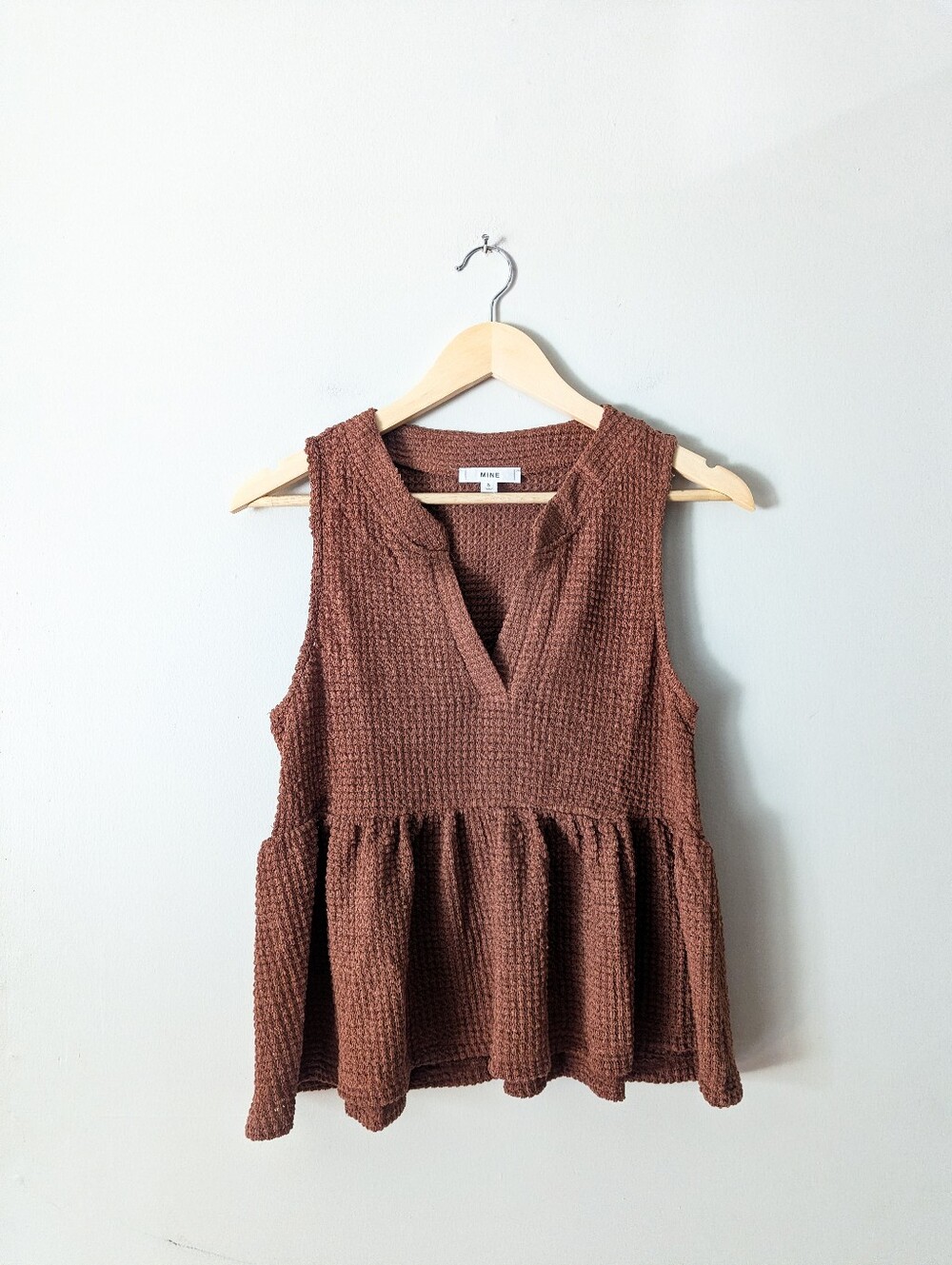 Mine Brown/Orange Waffle Knit Peplum Tank